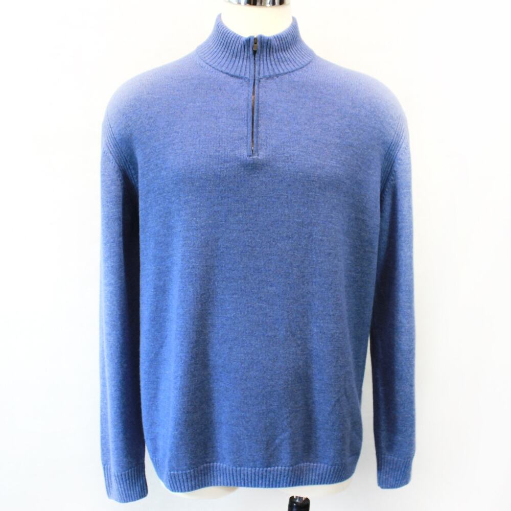 Faconnable Blue Zip 100% Wool Pullover Sweater Jumper XXL